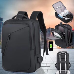 Business Slim Casual Laptop Backpack For Up To 15.6 Inch – Durable Oxford Textile – USB Charging Port – Organized Compartments – Waterproof – Travel Friendly - Electronics Impact Protection - 41 x 12 x 30 cm - BLACK