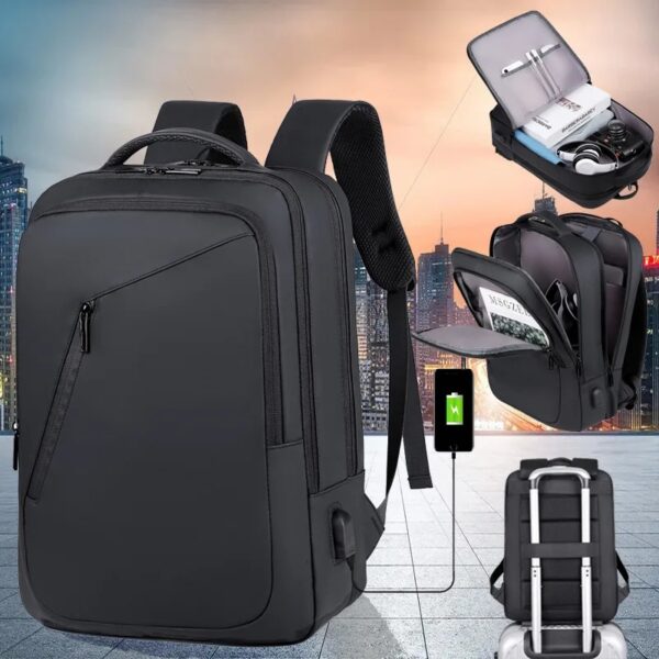 Business Slim Casual Laptop Backpack For Up To 15.6 Inch – Durable Oxford Textile – USB Charging Port – Organized Compartments – Waterproof – Travel Friendly - Electronics Impact Protection - 41 x 12 x 30 cm - BLACK