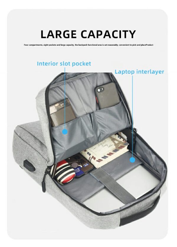 Slim Multifunctional Laptop Backpack - Waterproof - Recharge USB Port  - Shock Protection for Electronics - Inner Pocket Compartments Practical for Business Travel , University & School - Grey - Image 2