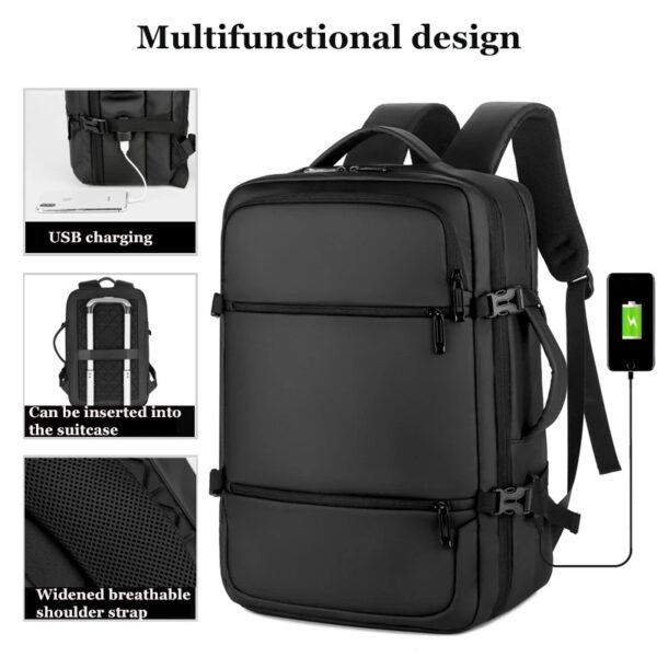 Laptop Backpack - Holds up to 15.6" Laptops & Tablets - Waterproof - Ergonomic Softback - Electronics Impact Protection - Luggage Strap - Organized Pockets - Suitable for Travel, University , Collage , School - BLACK - Image 14