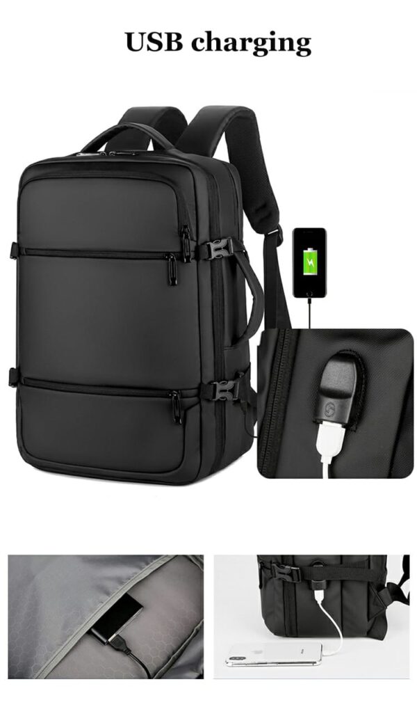 Laptop Backpack - Holds up to 15.6" Laptops & Tablets - Waterproof - Ergonomic Softback - Electronics Impact Protection - Luggage Strap - Organized Pockets - Suitable for Travel, University , Collage , School - BLACK - Image 13
