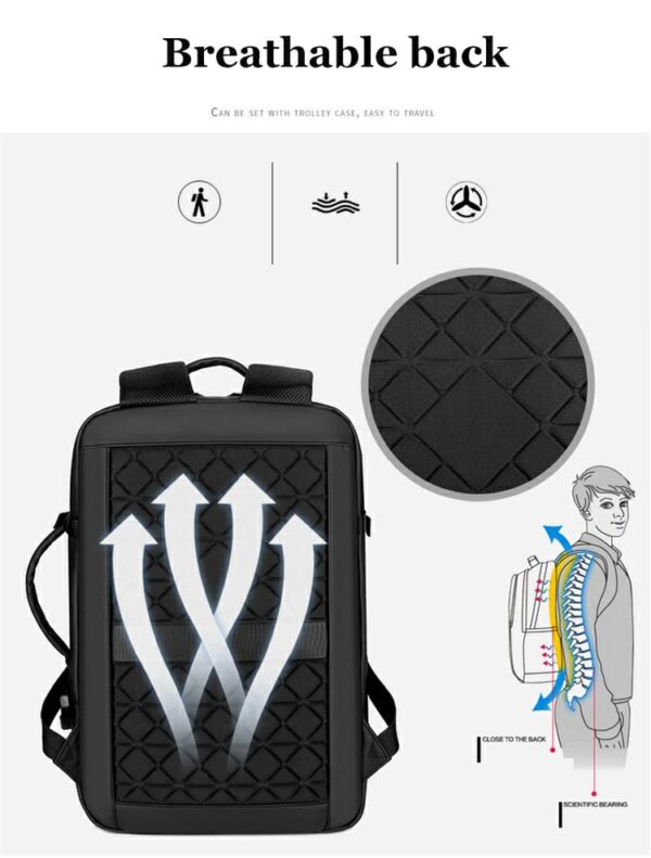 Laptop Backpack - Holds up to 15.6" Laptops & Tablets - Waterproof - Ergonomic Softback - Electronics Impact Protection - Luggage Strap - Organized Pockets - Suitable for Travel, University , Collage , School - BLACK - Image 12