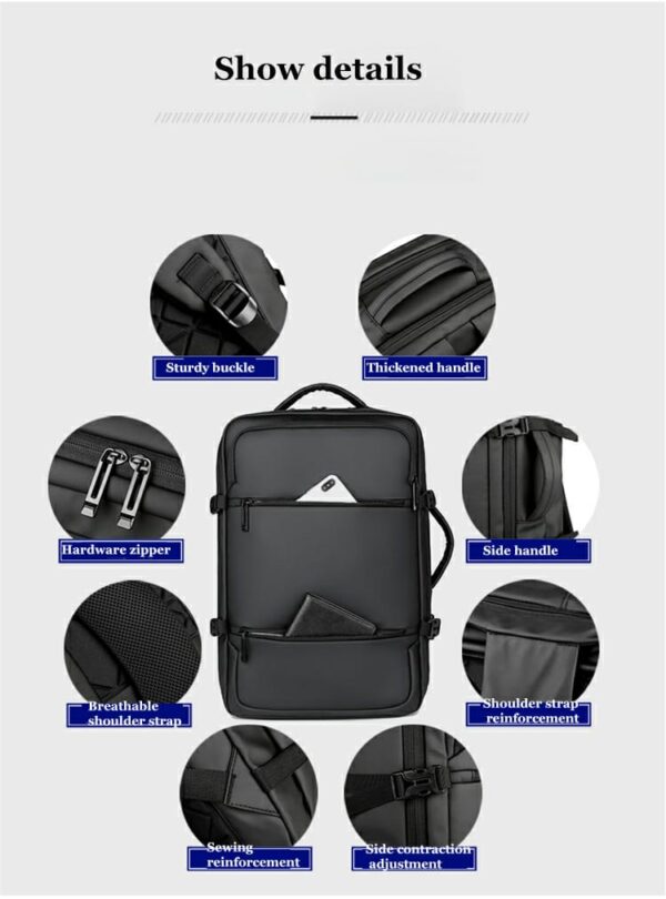 Laptop Backpack - Holds up to 15.6" Laptops & Tablets - Waterproof - Ergonomic Softback - Electronics Impact Protection - Luggage Strap - Organized Pockets - Suitable for Travel, University , Collage , School - BLACK - Image 3
