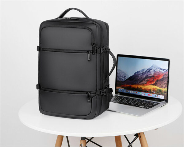Laptop Backpack - Holds up to 15.6" Laptops & Tablets - Waterproof - Ergonomic Softback - Electronics Impact Protection - Luggage Strap - Organized Pockets - Suitable for Travel, University , Collage , School - BLACK - Image 5