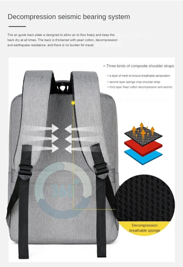 Slim Multifunctional Laptop Backpack - Waterproof - Recharge USB Port  - Shock Protection for Electronics - Inner Pocket Compartments Practical for Business Travel , University & School - Grey - Image 11