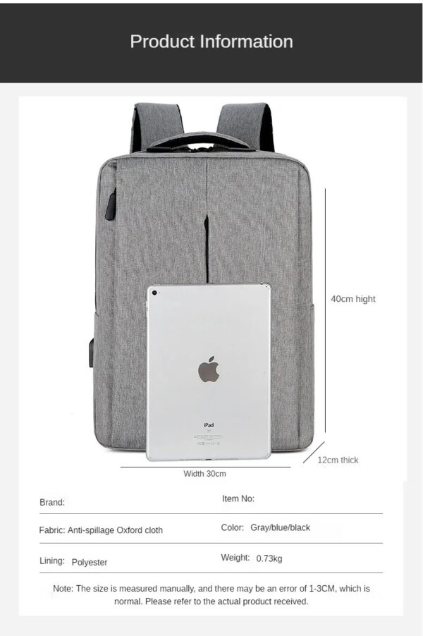 Slim Multifunctional Laptop Backpack - Waterproof - Recharge USB Port  - Shock Protection for Electronics - Inner Pocket Compartments Practical for Business Travel , University & School - Grey - Image 9
