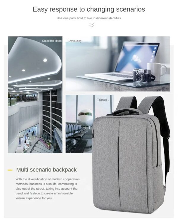Slim Multifunctional Laptop Backpack - Waterproof - Recharge USB Port  - Shock Protection for Electronics - Inner Pocket Compartments Practical for Business Travel , University & School - Grey - Image 4