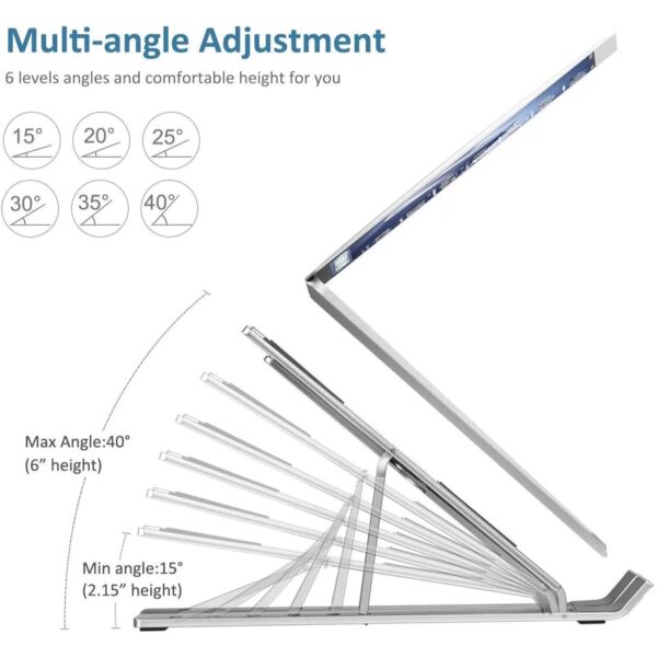 Ultra Compact Laptop Riser Stand | 6 Levels of Height Adjustable Portable Laptop Holder for Desk | Aluminum Foldable Laptop Riser, Compatible with  ALL Laptops up to 17.3 Inch Size | Silver - Image 8