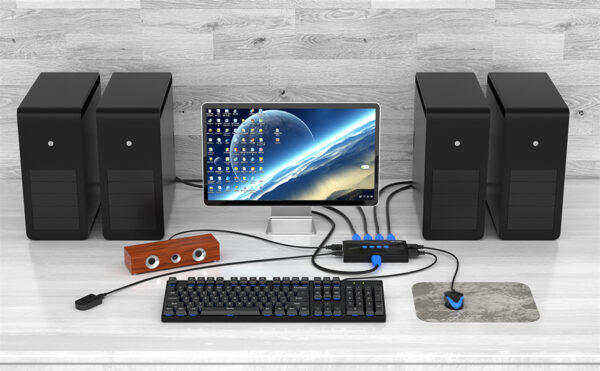 KVM Switch HDMI 4 port Boxes, 4K@30hz USB KVM HDMI Console for 4 Computers sharing Keyboard Mouse and HD Monitor with 4 pack -  2in1 KVM Cables + Desktop Selector Included - Image 5