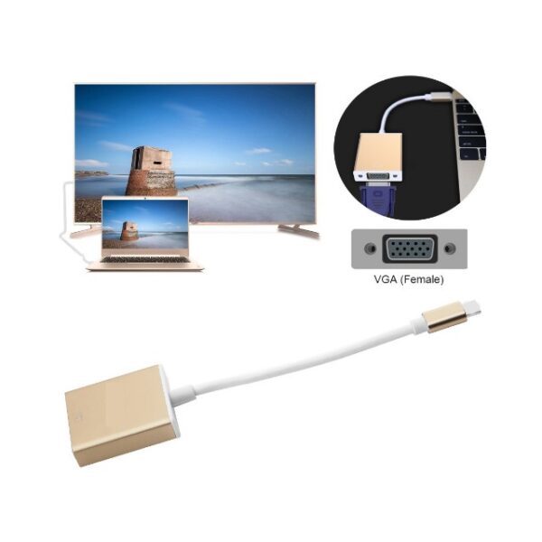Type C USB-C to Female VGA Adapter Converter Cable , Supports HD , Plug and play - GOLD - Image 6