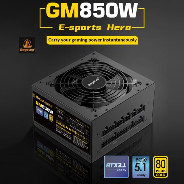 SEGOTEP GM850W 850W Power Supply? PCIe 5.0 & ATX 3.1 Gaming PSU 80 Plus Gold Full Modular Support NVIDIA RTX 20/30/40 Series & AMD GPU, 120mm Silent FDB Fan | BLACK GM850W-ATX-3.1