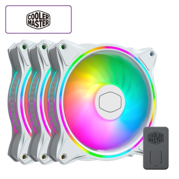 Cooler Master Fan MF120 Halo² White 3in1 PC Case Air Cooler Fan, Dual Loop Gen 2 ARGB LED Rings, Dynamic PWM 120mm , Air Balance Blades, Hybrid Frame