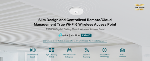 TP-Link EAP610 Ultra-Slim Wireless Access Point for Business | Omada True Wi-Fi 6 AX1800 | DC Adapter Included | Mesh, Seamless Roaming, WPA3, MU-MIMO | Remote & App Control | PoE+ Powered - Image 10
