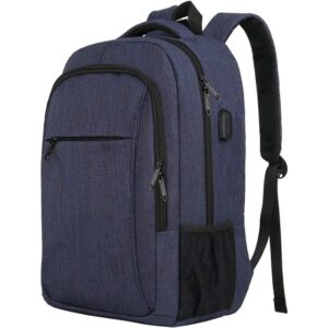 Navy-Blue Laptop Backpack USB Charging Port - Water Resistant -  STORAGE SPACE & Organized POCKETS  - Fits 15.6 Inch Notebook - For Travel College School