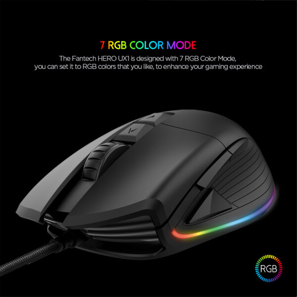 UX1 HERO ULTIMATE MACRO RGB GAMING MOUSE - 400 IPS / 50G Acceleration - RGB 16.8 Million Options - Wired 1.8m Nylon Braided USB Cable - 8 Programmable Buttons - Image 4