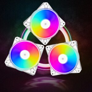 DEEPCOOL CF120 Plus 3 FANS x120mm PWM Fan , ARGB Dual Loop Lighting Zones, High Airflow and Low-Noise, 3-Pin (+5V-D-G) Addressable RGB LED Lighting - WHITE