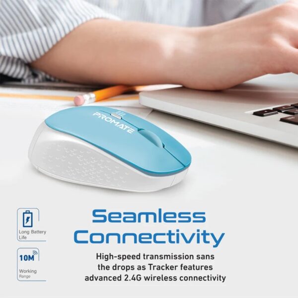 Promate TRACKER Wireless Mouse, Comfortable Ambidextrous 2.4GHz Ergonomic with 1600DPI, Nano USB Receiver , 10m Working Range - BLUE - Image 4