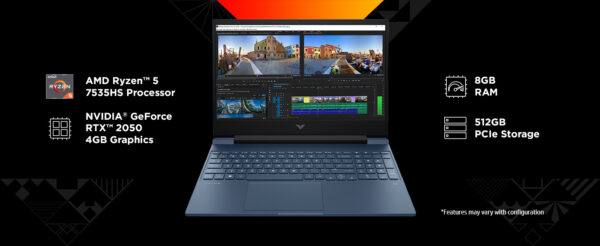 HP Victus 15-FB1013DX Gaming Laptop , AMD Ryzen 5 7535HS Upto 4.5GHz, 8GB RAM, 512GB SSD, NVIDIA GeForce RTX 2050, 15.6" 144Hz FHD Display , Backlit keys, Windows 11 Home | NEW REFURBISHED - Image 4