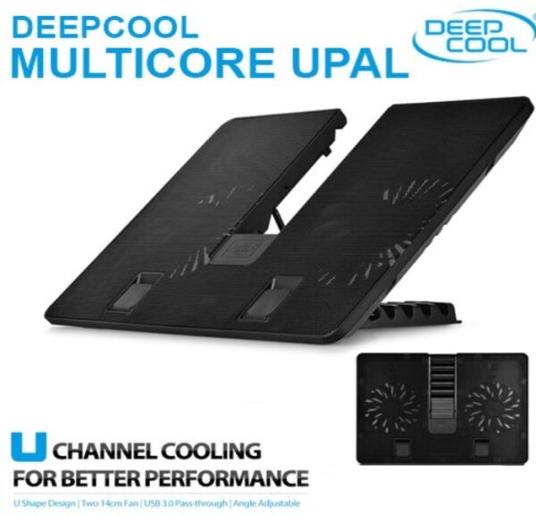Deepcool U-PAL U Shape Design Laptop Cooler, Up to 15.6, Two 14cm fans, USB 3.0 Pass-through, Angel adjustable