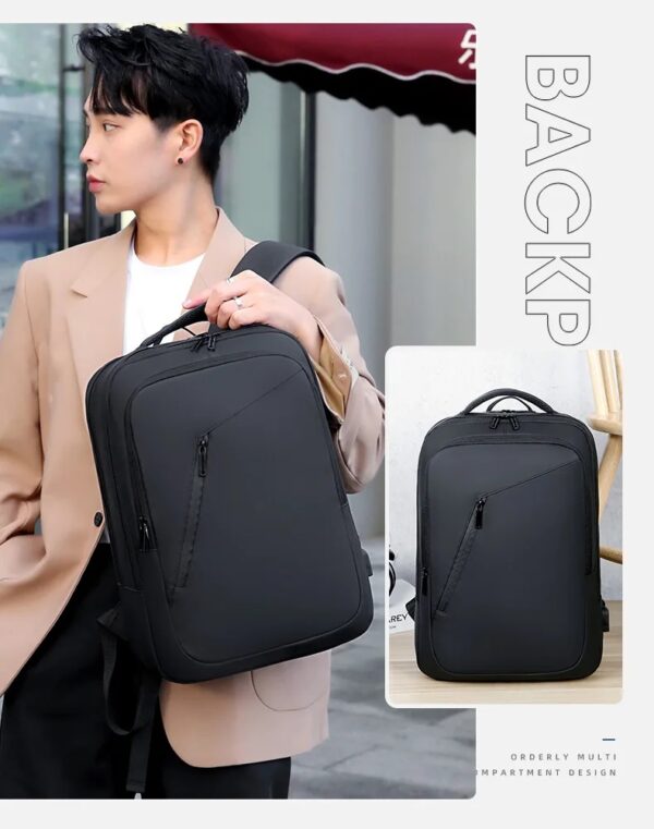 Business Slim Casual Laptop Backpack For Up To 15.6 Inch – Durable Oxford Textile – USB Charging Port – Organized Compartments – Waterproof – Travel Friendly - Electronics Impact Protection - 41 x 12 x 30 cm - BLACK - Image 13