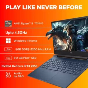HP Victus 15-FB1013DX Gaming Laptop , AMD Ryzen 5 7535HS Upto 4.5GHz, 8GB RAM, 512GB SSD, NVIDIA GeForce RTX 2050, 15.6" 144Hz FHD Display , Backlit keys, Windows 11 Home | NEW REFURBISHED