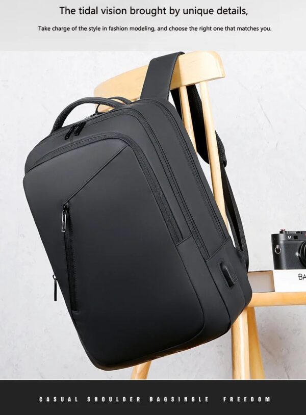 Business Slim Casual Laptop Backpack For Up To 15.6 Inch – Durable Oxford Textile – USB Charging Port – Organized Compartments – Waterproof – Travel Friendly - Electronics Impact Protection - 41 x 12 x 30 cm - BLACK - Image 16
