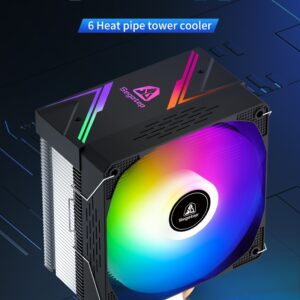 SEGOTEP LUMOS G6 - Air CPU Cooler ARGB Cooling Fan 6 Copper Heat Pipes CPU Radiator with FDB Bearing 120mm Fan PWM 1800 RPM - 82 CFM - RGB Top cover  (Black)