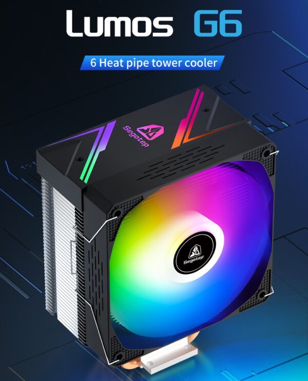 SEGOTEP LUMOS G6 - Air CPU Cooler ARGB Cooling Fan 6 Copper Heat Pipes CPU Radiator with FDB Bearing 120mm Fan PWM 1800 RPM - 82 CFM - RGB Top cover  (Black)