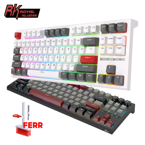 RK ROYAL KLUDGE R87 Wired Mechanical Keyboard Tenkeyless TKL 87 Key RGB Backlit Hot-swappable Gamer Keyboard Customized Keycaps with Dust Cover Brown Switch - White - Image 16