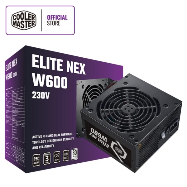 ELITE NEX WHITE W600 230V POWER SUPPLY ; 80 Plus standard certified efficiency ; NON-MODULAR PSU ; Active PFC ; dual forward topology design ; 120MM FAN ; ATX 12V Ver. 2.41 - BLACK