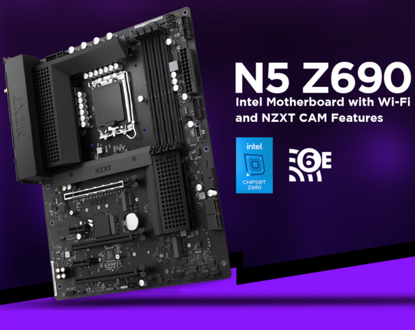 NZXT N5 Z690 Motherboard - N5-Z69XT-B1 - Intel Z690 chipset (Supports 12th Gen CPUs) - ATX Gaming Motherboard - Integrated I/O Shield - WiFi 6E connectivity - Bluetooth V5.2 - Black