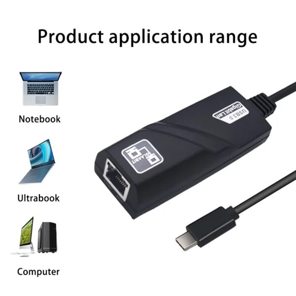 USB-C to Ethernet Adapter - USB 3.0 Type-C to Gigabit Ethernet (RJ45) Adapter - Up to 1000 Mbps, Compatible with Windows/Mac OS/Chrome OS, Black - Image 7