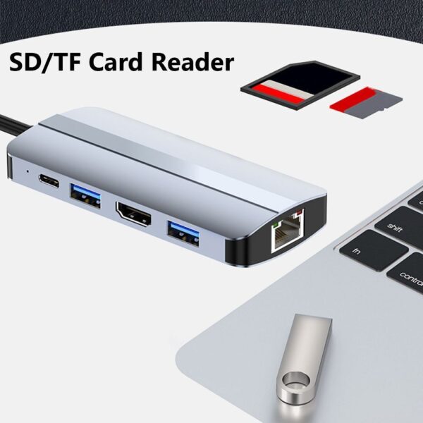 Docking Station Multifunctional 7-in-1 4K HDMI Docking Station Gigabit Ethernet  Type-c Hub to USB3.0+USB2.0+SD+TF+RJ45(100Mbps)+HDMI+PD 87W   - Image 6
