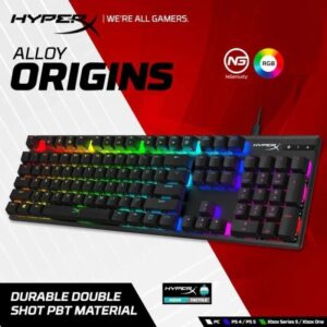 HyperX Alloy Origins PBT - Mechanical Gaming Keyboard, PBT Keycaps, RGB lighting, Compact, Aluminum Body, Customizable with HyperX NGENUITY, Onboard Memory - HyperX Tactile Aqua Switch