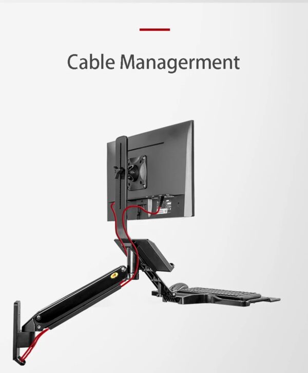 Sit Stand Workstation Wall Mount Height Adjustable Sit-Stand Converter for 22” -32” Screens with Keyboard Tray, VESA 75/100, Load Capacity from 3 – 9 kg - Image 4