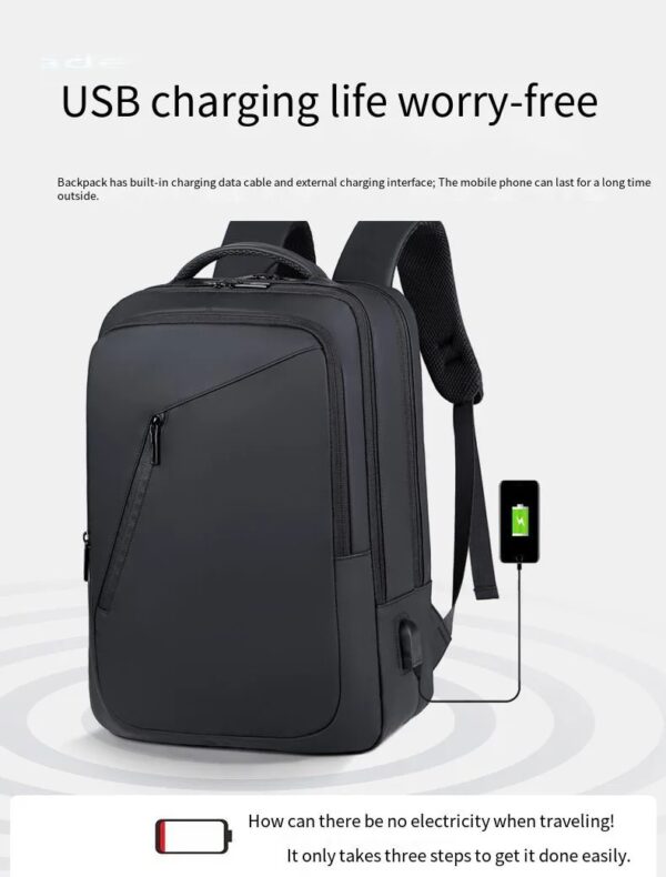 Business Slim Casual Laptop Backpack For Up To 15.6 Inch – Durable Oxford Textile – USB Charging Port – Organized Compartments – Waterproof – Travel Friendly - Electronics Impact Protection - 41 x 12 x 30 cm - BLACK - Image 6