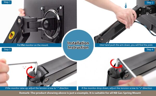 Dual Monitor Desk Mount Stand Gas Spring 360 Degree Full Rotation ; Computer Monitor Arm for Two Screens 17" - 27" Inch with 2~9 Kg Load Capacity for Each Display ;  F160 - Image 7
