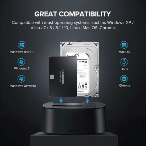 UGREEN USB 3.0 Dual Bay SATA Hard Drive Docking Station DUPLICATOR / CLONER - CM198  - Image 2