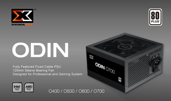 Xigmatek ODIN O700 Power Supply , 700W, 80 Plus Certified , Flat Cables - Single 12V Input - Active PFC  - 120mm Fan - 140mm Length PSU - Multi GPU Support - Black